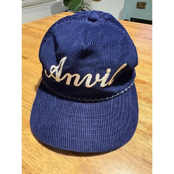 Vintage Anvil Corduroy Navy Blue Classic Baseball Band Hat Adjustable Retro - Picture 1 of 6